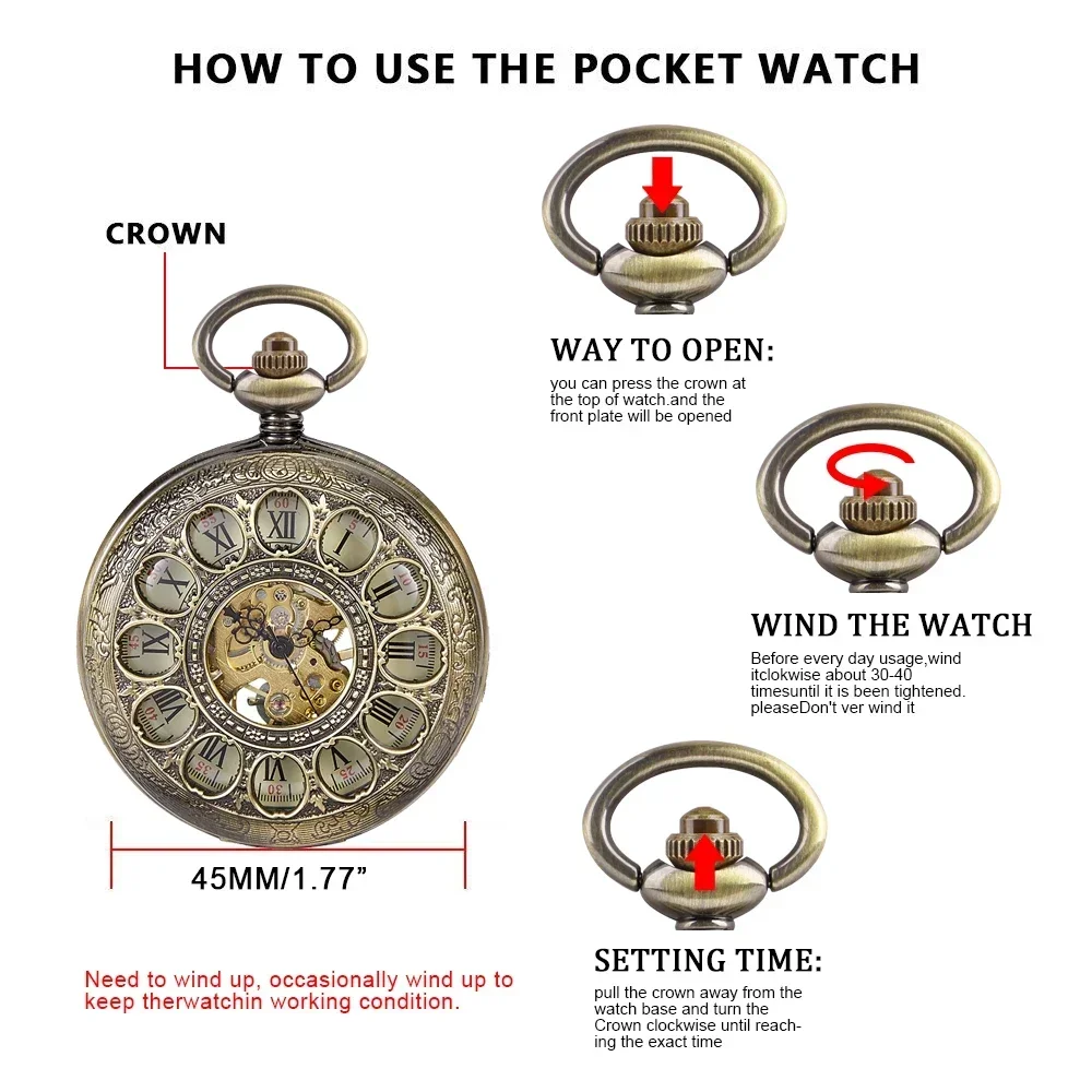 PJX1581 Hollow Automatic Mechanical Pocket Watch Chain Beautiful Fob Watches Men Women Hand-wind Pocket Clock Birthday Gifts
