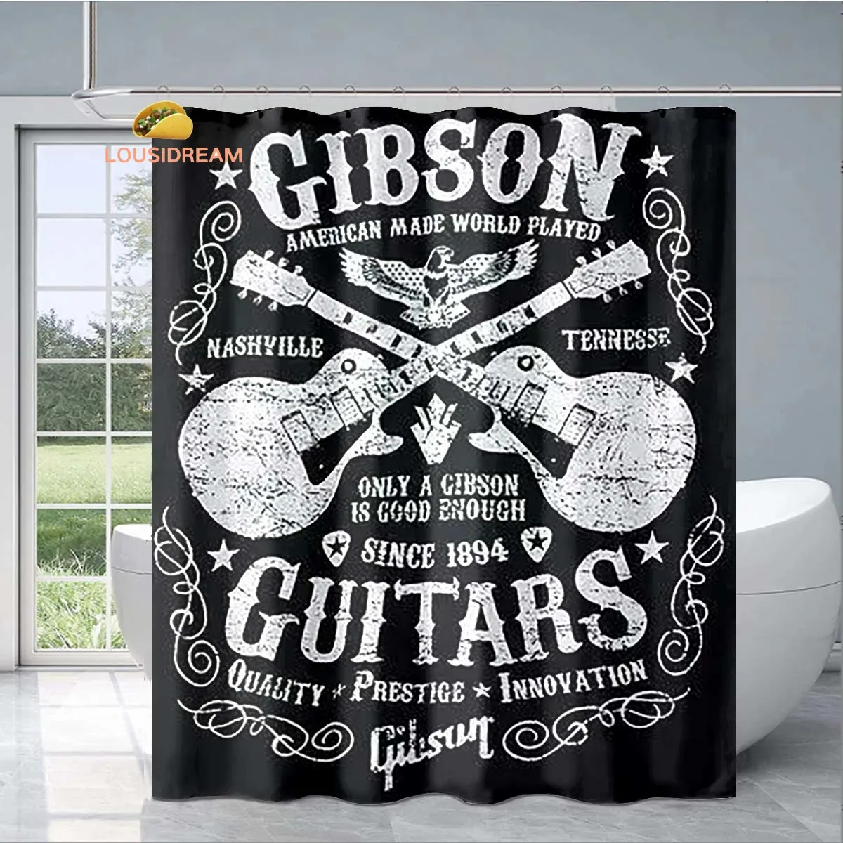 

Изысканная занавеска для душа Guitar Gibson с логотипом, модный декоративный подарок для взрослых и детей, водонепроницаемая занавеска для ванной комнаты с защитой от плесени