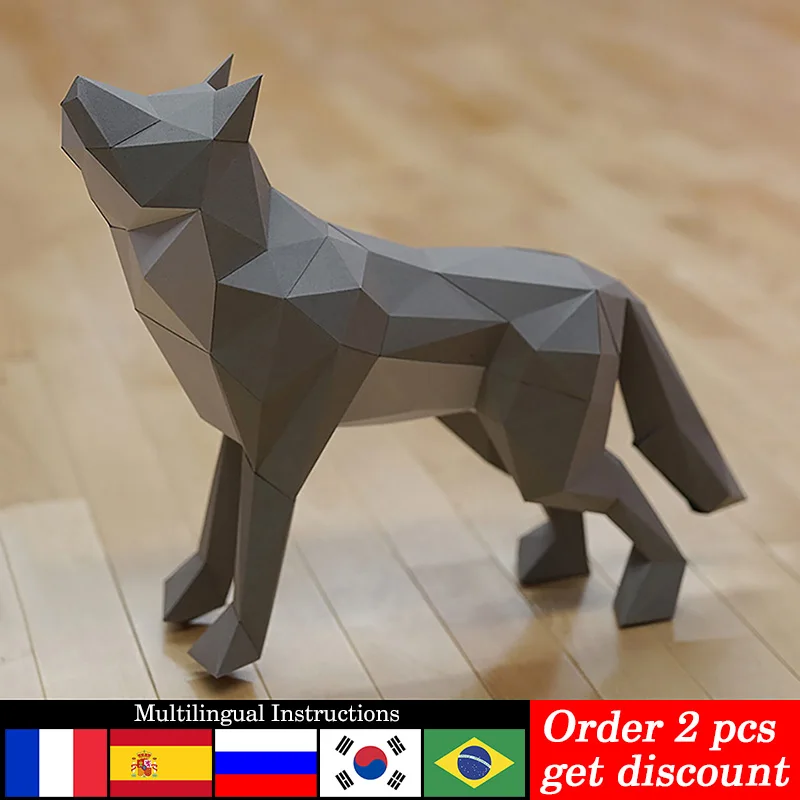 Pre cut Gray Wolf Animal Paper Model 3D Decoration,Low Poly Papercraft  Art,Handmade DIY Teens Adult Origami Craft RTY137|Card Model Building Sets|  - AliExpress