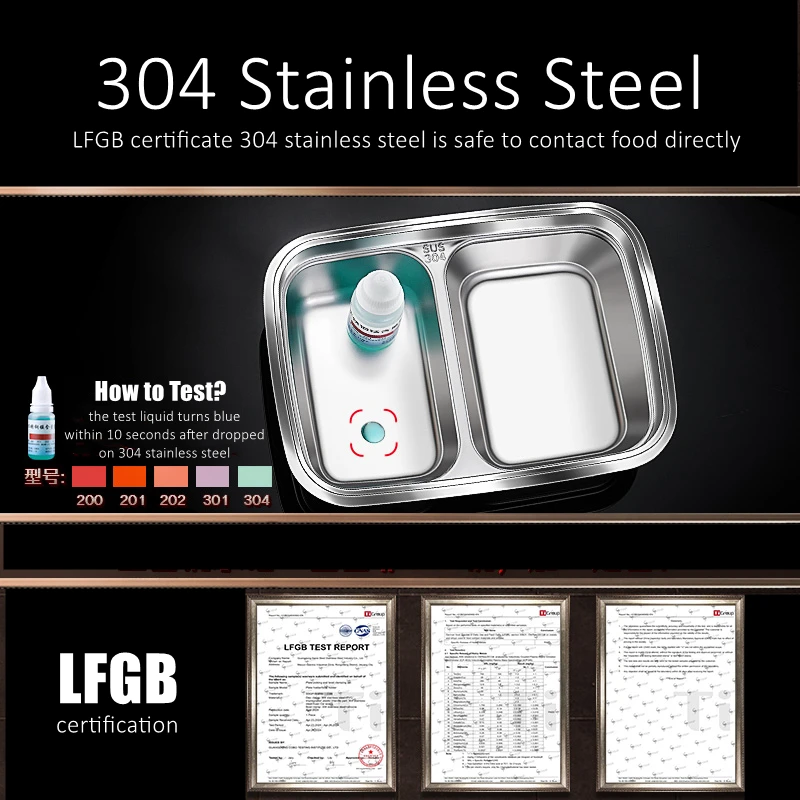 304 Stainless Steel Crisper LFGB Certficated Bento Box Meat Fruit Vegetable Preservation Food Box with 4 Side Buckle PP Cover