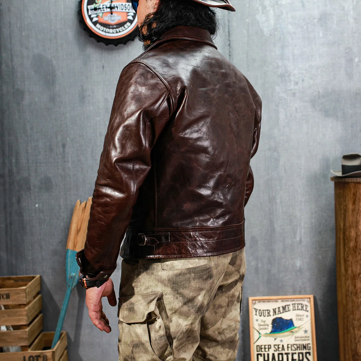 SDH3666 Asian Size Super Top Quality Heavy Genuine Japan Teacore Horse  Leather Slim Classic Horsehide Stylish Rider Jacket