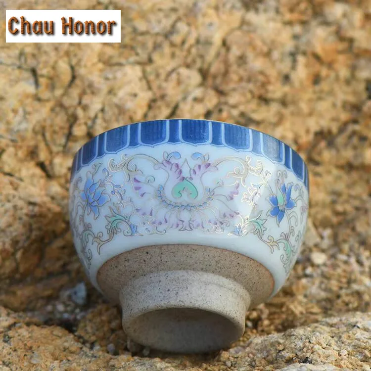 Retro Entangled Lotus Ceramic Teacup Boutique Blue and White Sample Tea Cup Smelling Cup Tea Bowl Tea Items Supplies Ornaments