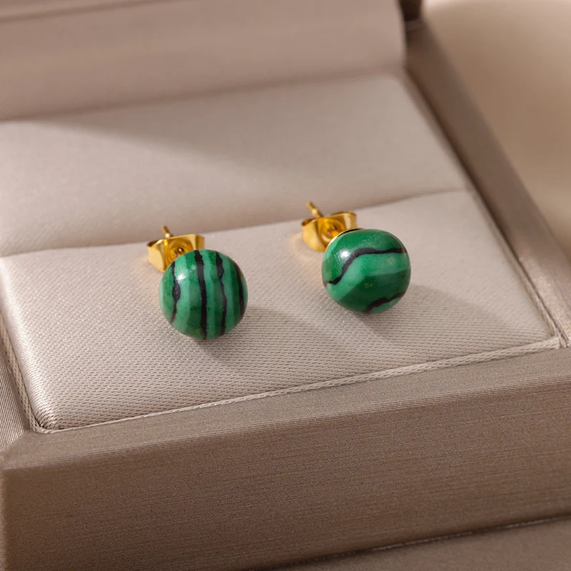 Green Turquoise Stud Earrings Stainless Steel