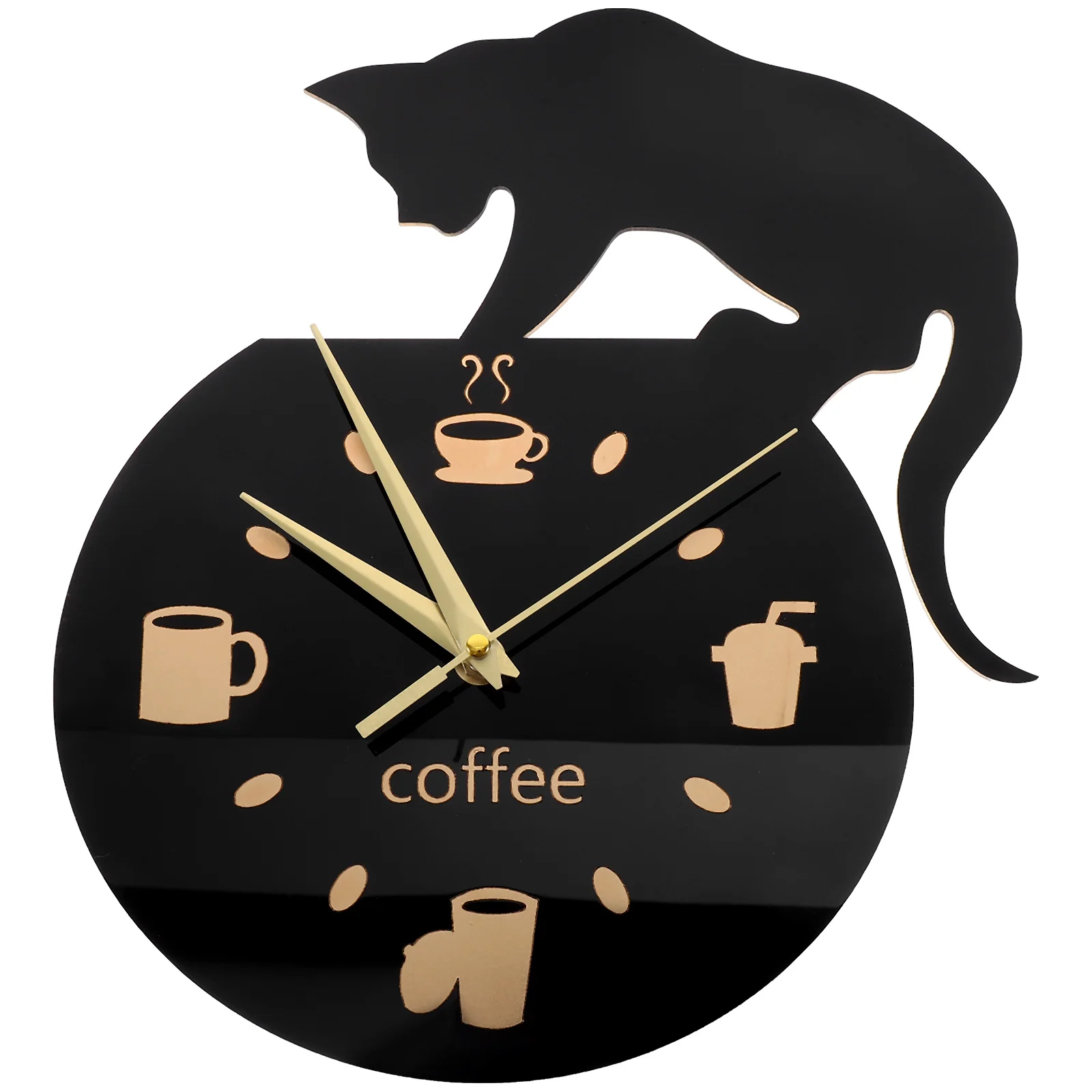 OutDoorDecorSilentCartoonWallClockClimbingCatforDrinkingCoffeeClockWallDecoration