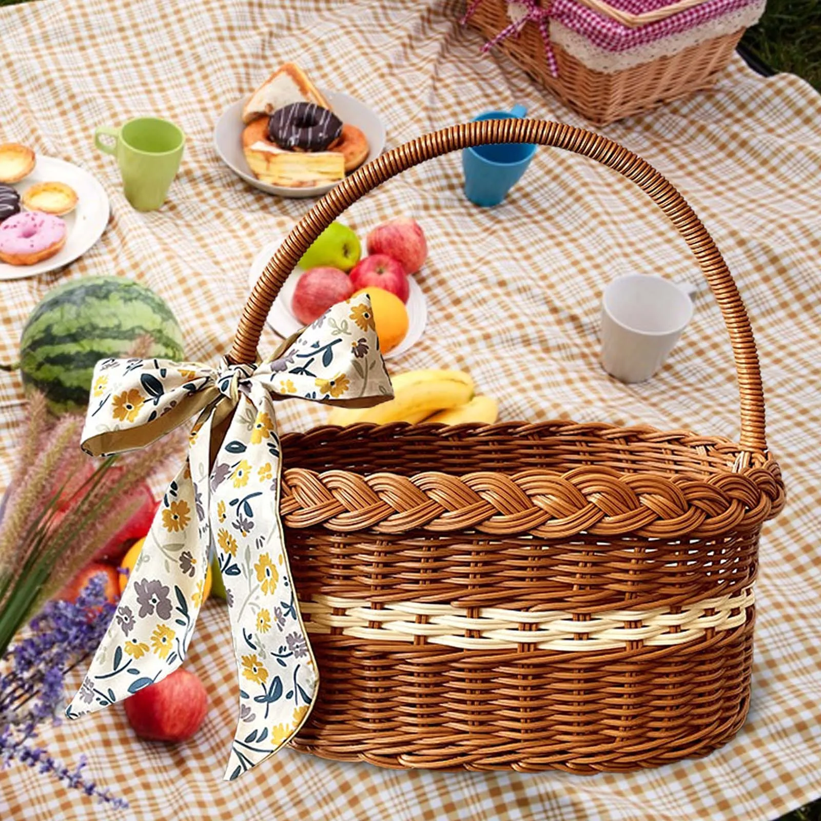 Picknick körbe mit Griffen Blumen körbe Oster korb hand gewebter Aufbewahrung skorb für Camping Hochzeit Garten dekoration
