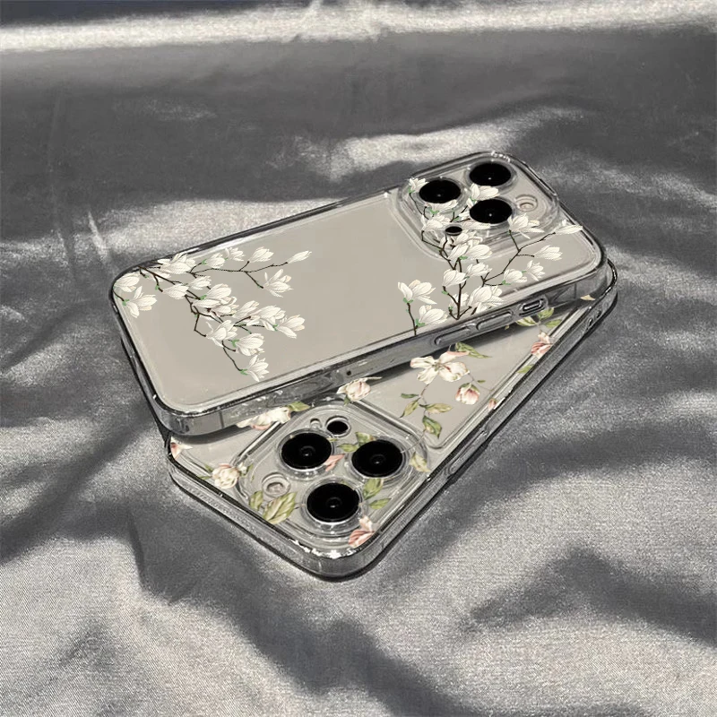 Green Floral Pattern Transparent Phone Case