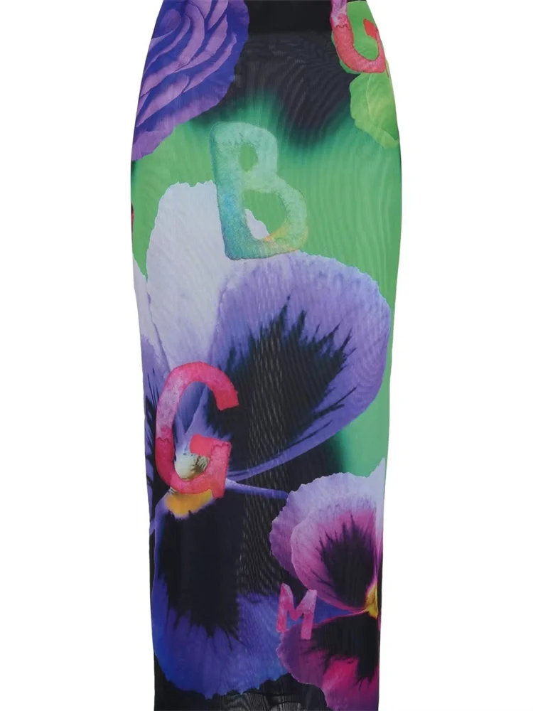 Wmstar Skirts Sets Summer Holiday Sexy Two Piece Set Women Print Lace Button Crop Top and Maxi Skirt Wholesale Dropshipping 2024