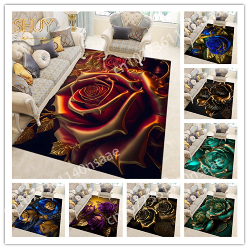 

Retro Rose Flower Carpet for Living Room Bedroom Sofa Large 3D Floral Decoration Floor Mat Washable Bath Mats Kitchen Long Rug