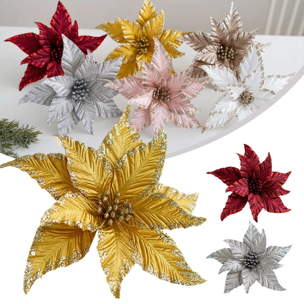 

1pcs Glitter Christmas Poinsettia Flower Xmas Tree Hanging Merry Christmas Decoration For 2024 New Year Navidad Natal Noel Decor