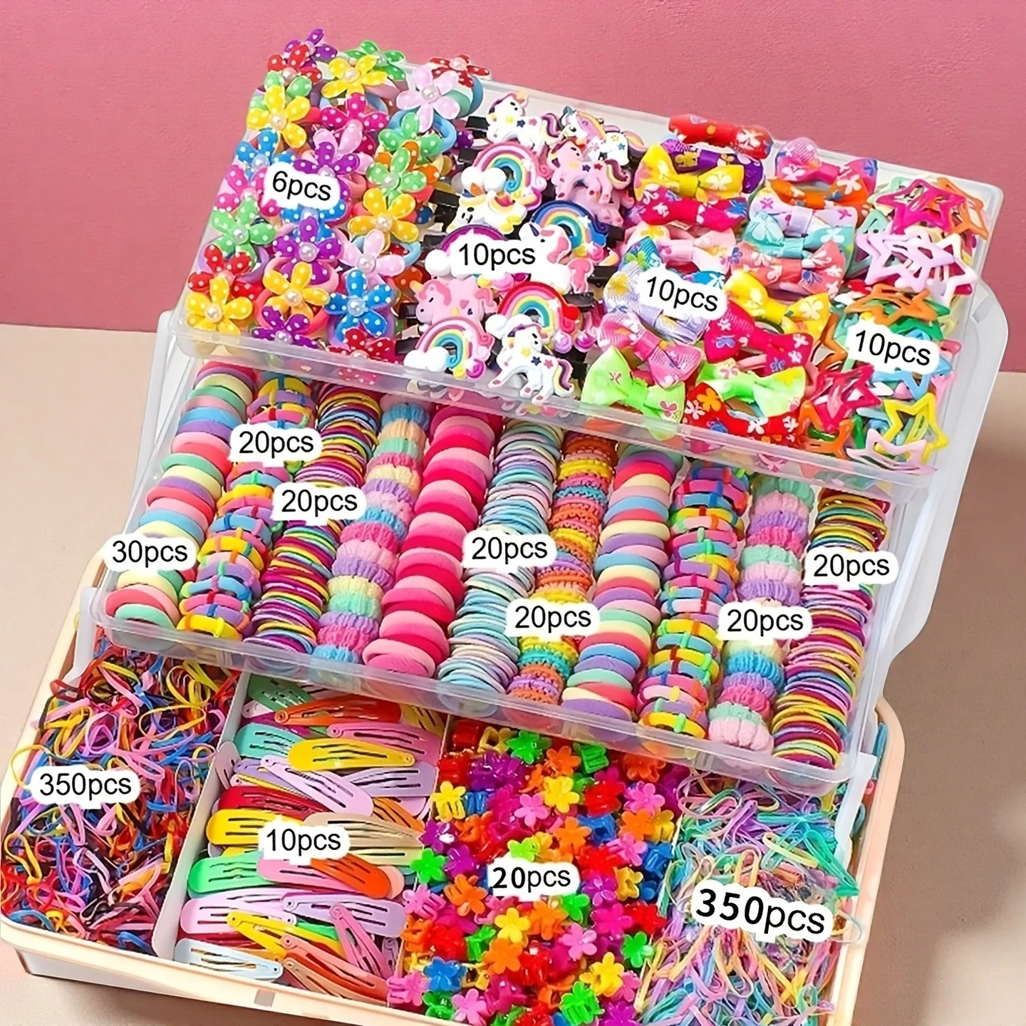Vibrant 916-Piece Cartoon Hair Accessory Collection - Clips, Ties, and Bands
