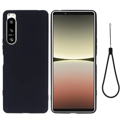 Premium Liquid Silicone Lanyard Phone Case - Soft Gel Rubber Cover for Xperia 10 III (Black)