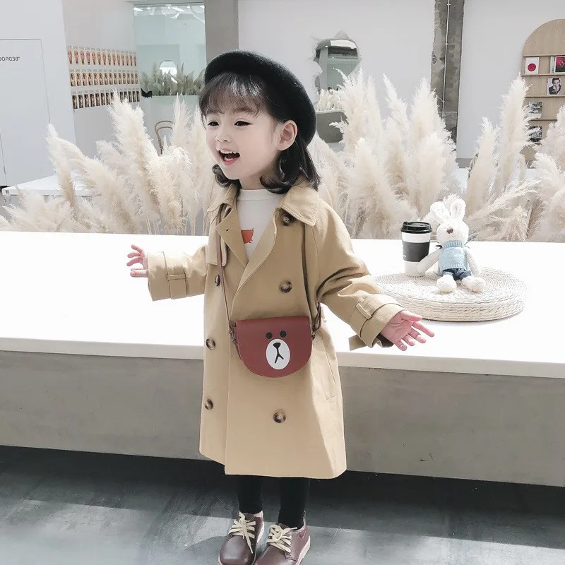 England Style Windbreaker Jacket 1-6 Y Girls Long Trench Coats Girl Fashion Spring Autumn Overcoat New Children's Casual Clothes kids jacket girls trench coats