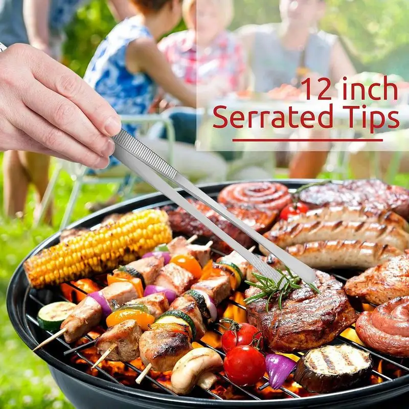 

Strong Stainless Steel BBQ Tongs Buffets Tongs Durable Heavy Duty Grilling Tongs For Cooking Turning Food Kitchen Accessories