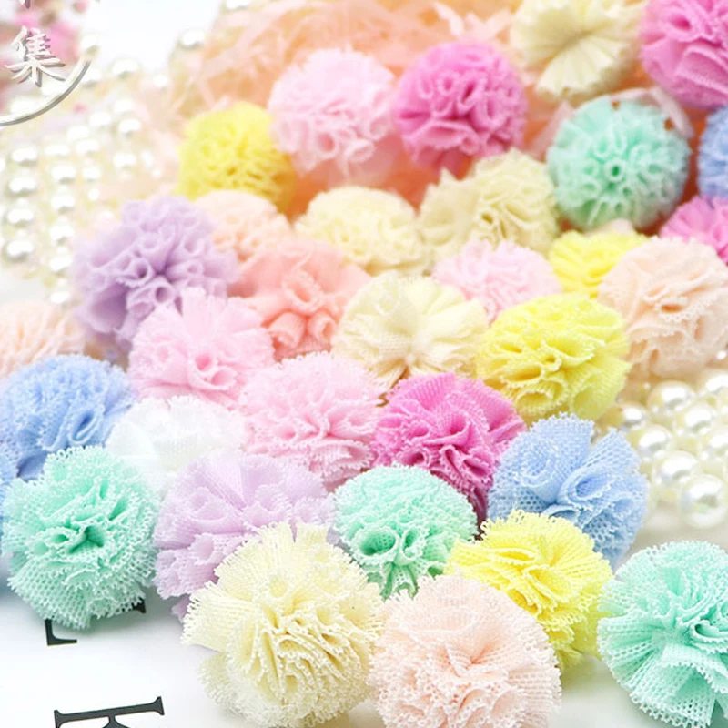 Pom poms craft supplies 15mm 20mm 25mm Korea lace ball DIY gauze elastic flower for hairpins jewelry making