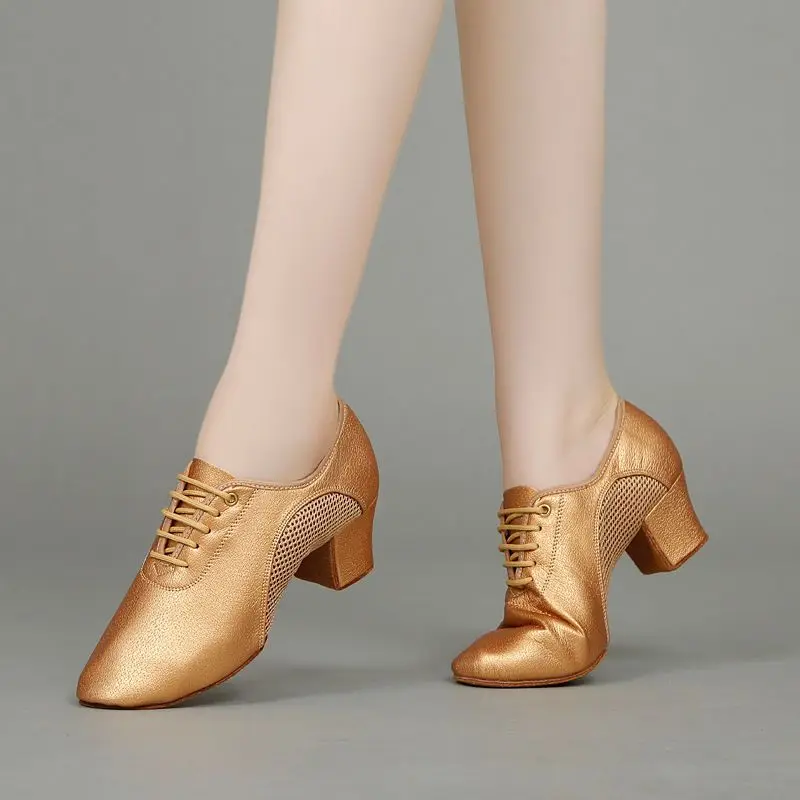 Mesh Splicing Dance Shoes Square socializing Latin Dance Shoes Soft Wear-resistant Teacher Shoes Leather Modern Dance Sneakers