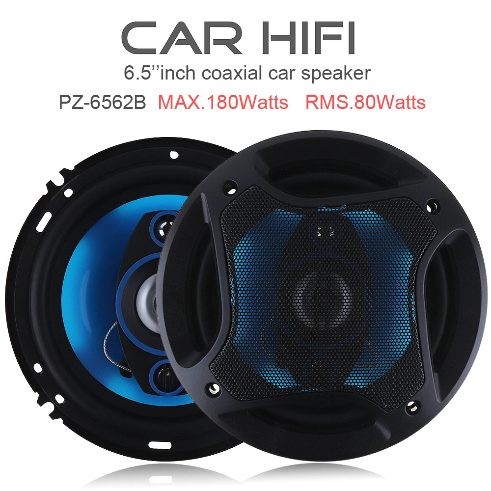 2pcs 6.5 Inch 180W 3 Way Car Coaxial Horn Auto Audio Music Stereo with Full Range Frequency Non-destructive Installation
