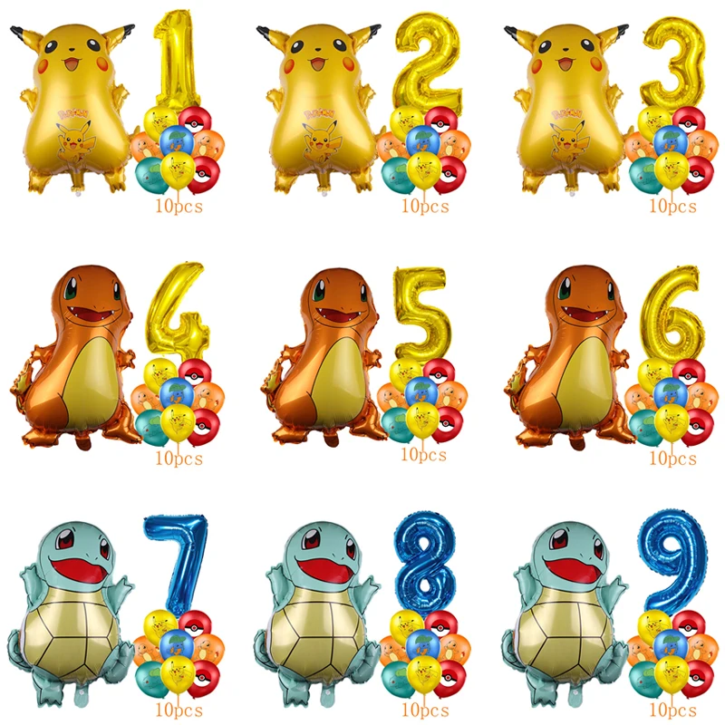 Pokemon Pikachu Squirtle Charmander Balloon Birthday Party Decoration Set Anime Alluminio Film Balloon Regali Di Compleanno Set 10 Pezzi