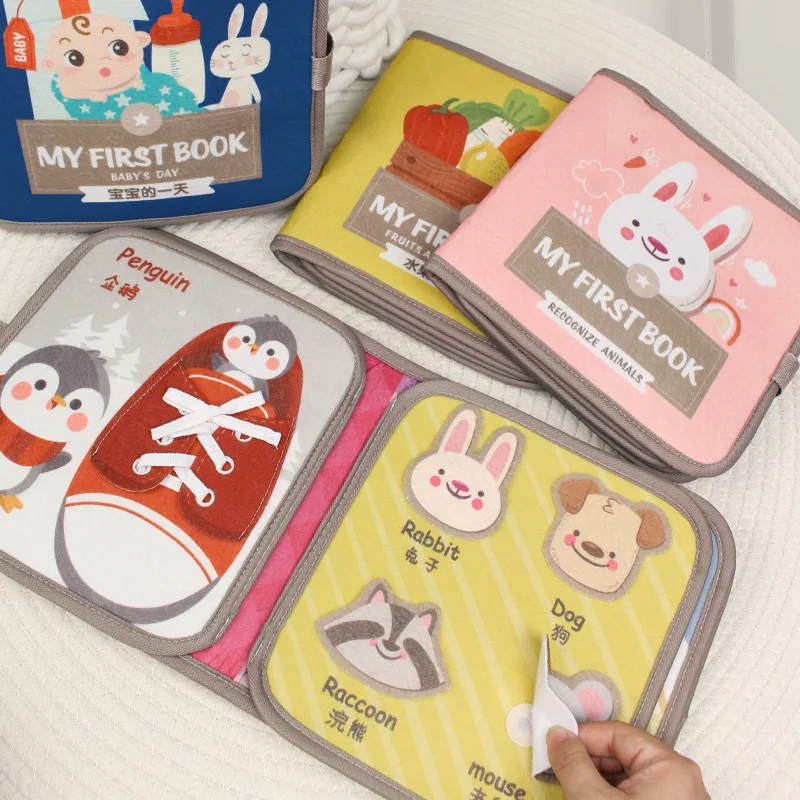 Quiet Book for Toddler Animal Cognitive Fabric Activity Busy Book Montessori Baby Book Toys Cloth Crinkle Books for Babies 6 12M 2