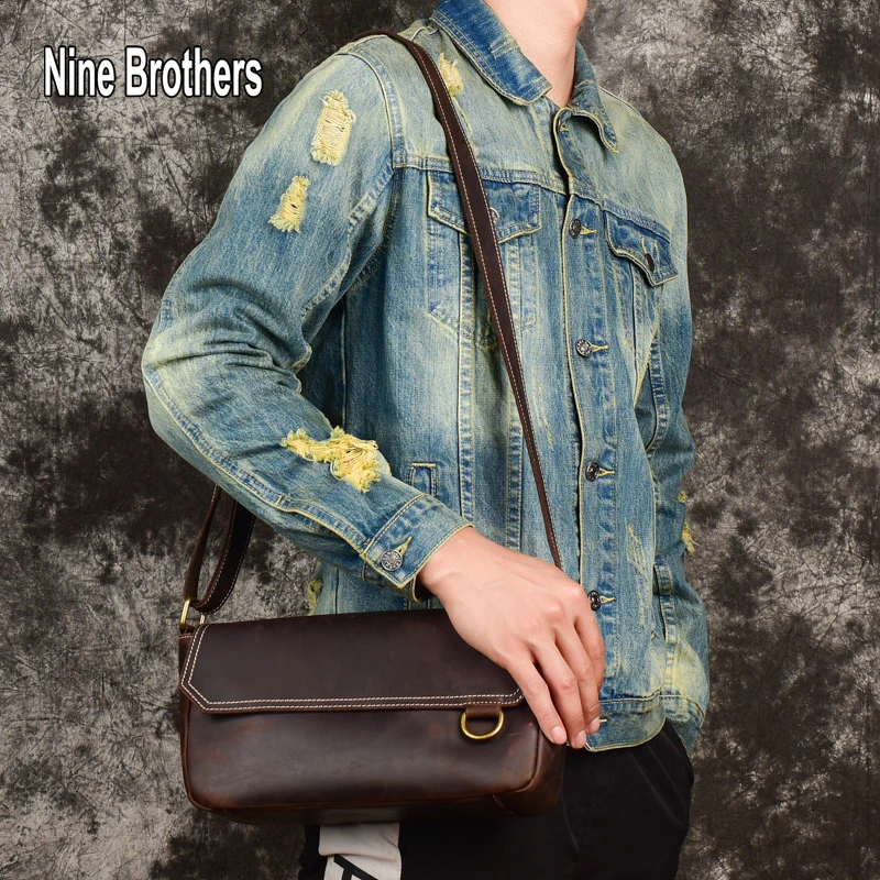 Vintage Genuine Leather Coffee Men's Bags And Shoulder Bags 2022