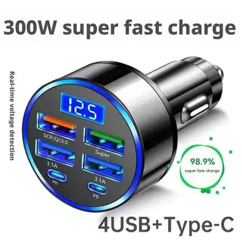Caricabatteria da auto USB da 300 W PD QC3.1 Caricatore per telefono da auto USB C Adattatore di tipo C per iPhone Samsung Huawei Xiaomi Ricarica rapida 