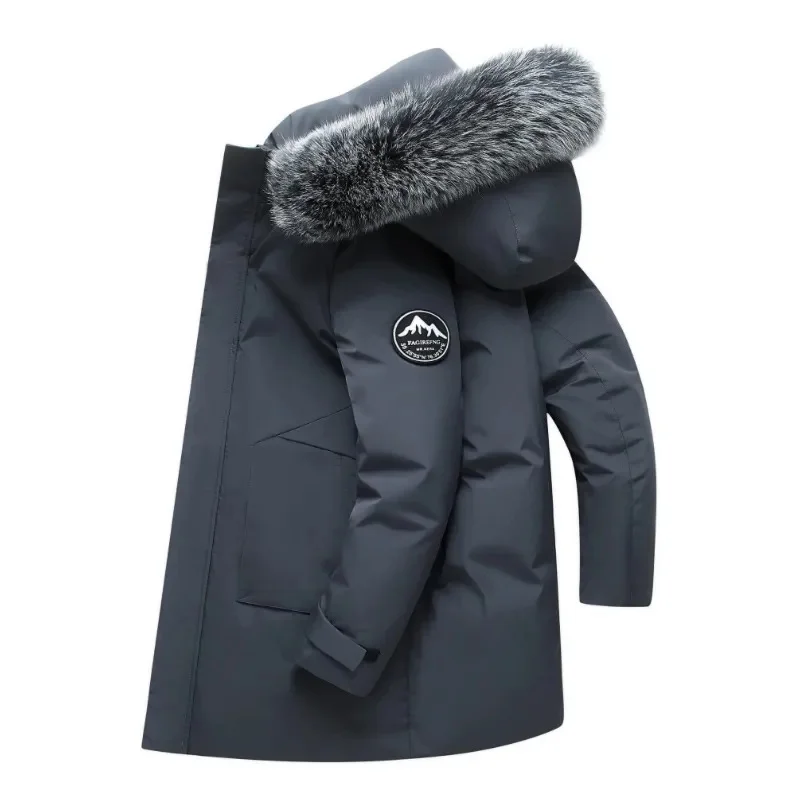 

Autumn Winter Long Men Windproof Down Jacket Coats Mens Warm White Duck Hooded Parkas Multi Pockets Overcoat Male