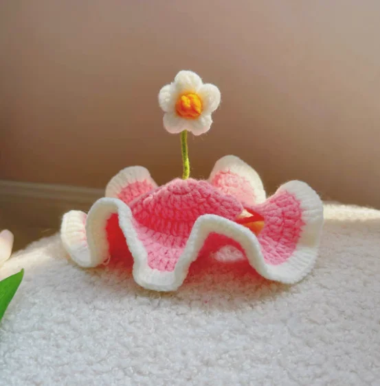 Floral Crochet Pet Hat - Adorable Knitted Costume Headwear