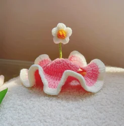 Floral Crochet Pet Hat - Adorable Knitted Costume Headwear (Pink S)
