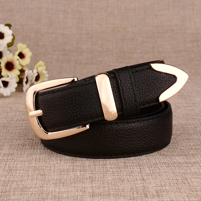 

Fashion Women Genuine Leather Belts High Quality Gold Buckle Best Matching Dress Jeans Belts for Lady