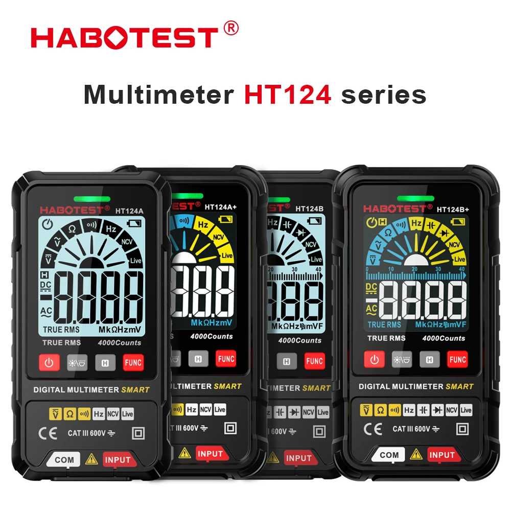 

HABOTEST Multimeter Capacitor Tester Professional Smart Voltmeter True RMS AC DC Voltage Ohm HZ Diode Continuity Meter HT124B/A