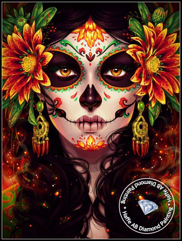 Diamond Painting Skull 40x50cm - Teschio Messicano Catrina Con Clessidra - Kit Completo Con Perline Rettangolari, Tela HD, Strumenti
