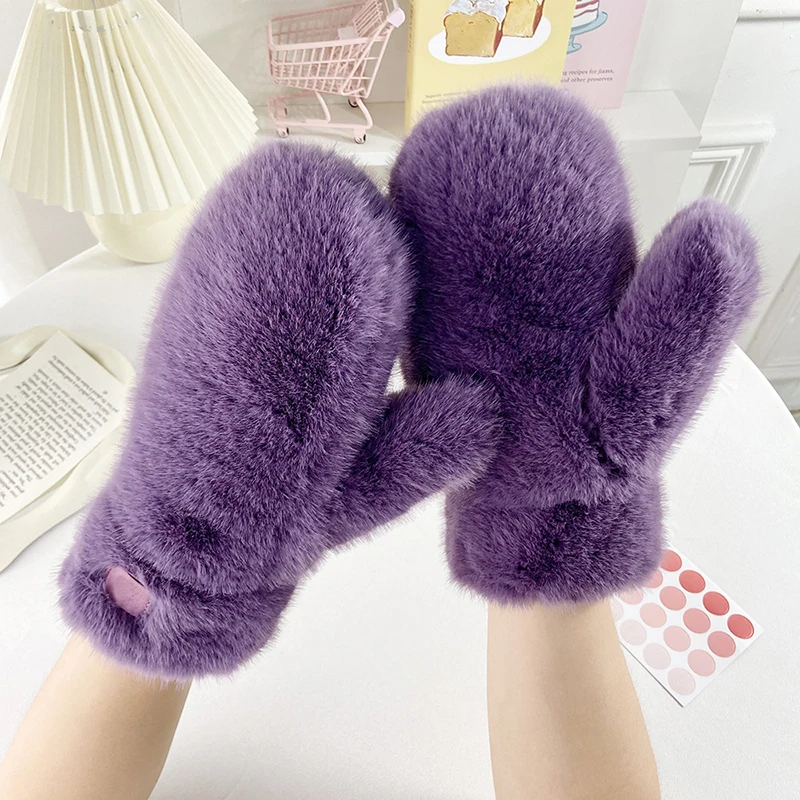 Women Winter Outdoor Keep Warm Double Layer Thickened Solid Gloves Imitation Mink Velvet Cute Lovely Soft Mittens