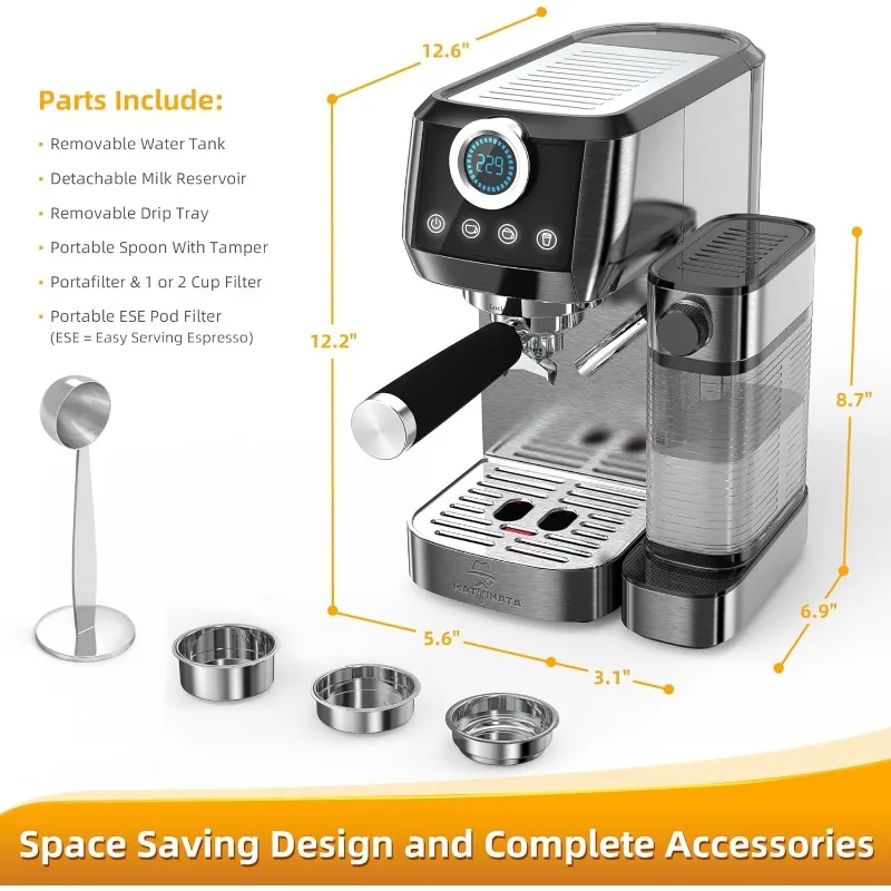 Espresso Machine 20 Bar, Cappuccino Machine with Automatic Milk Frother, Coffee Maker with Touchscreen, Latte Machine 6