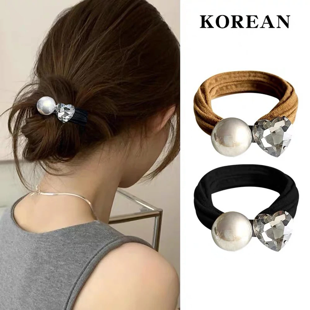

Fashion Imitation Pearl Rhinestones Heart Hair Rope Simple Durable Rubber Band Hairband for Women Girls Ponytail Hair Ties Gifts