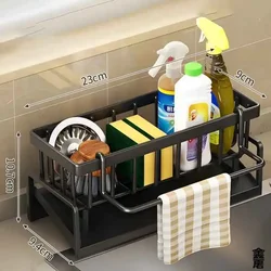 Space - Saving Tap - Mounted Spice Shelf - Kitchen Sink Organizer with Drainage Rack - 420 MM (Black)