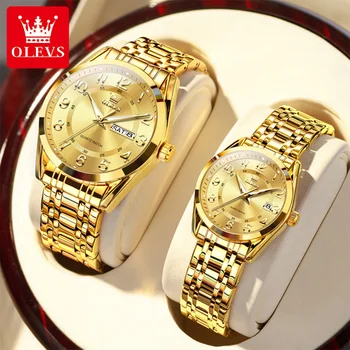 OLEVS Luxury Couple Watches Stainless Steel Waterproof Wristwatches for Men And Women High-Quality Top Brand Original Design3666