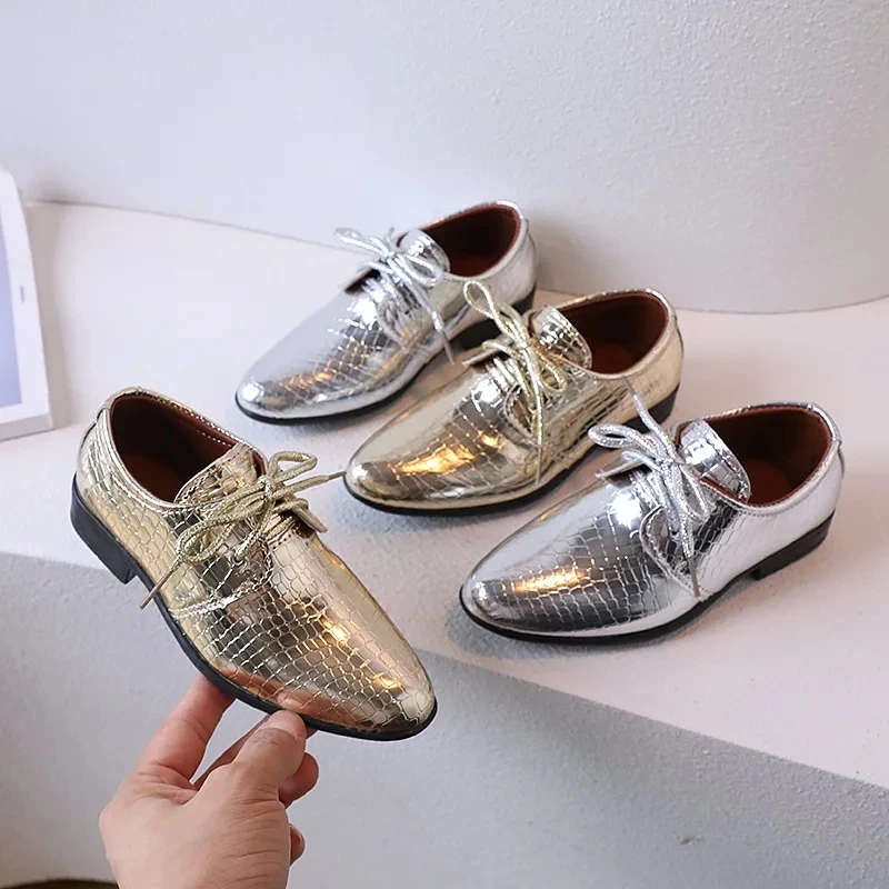 Spring Kids Leather Shoes Low-heeled Lace-up Boys Girls Party Performance kids shoes leather shoes