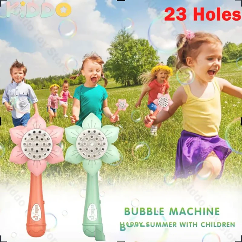 Bubble Machine Bubble Gun Bubble Blowing Toy Sunflower 23 Hole Electric Automatic Bubbles Gun Summer Outdoor Party Toys For Girls Children Gifts