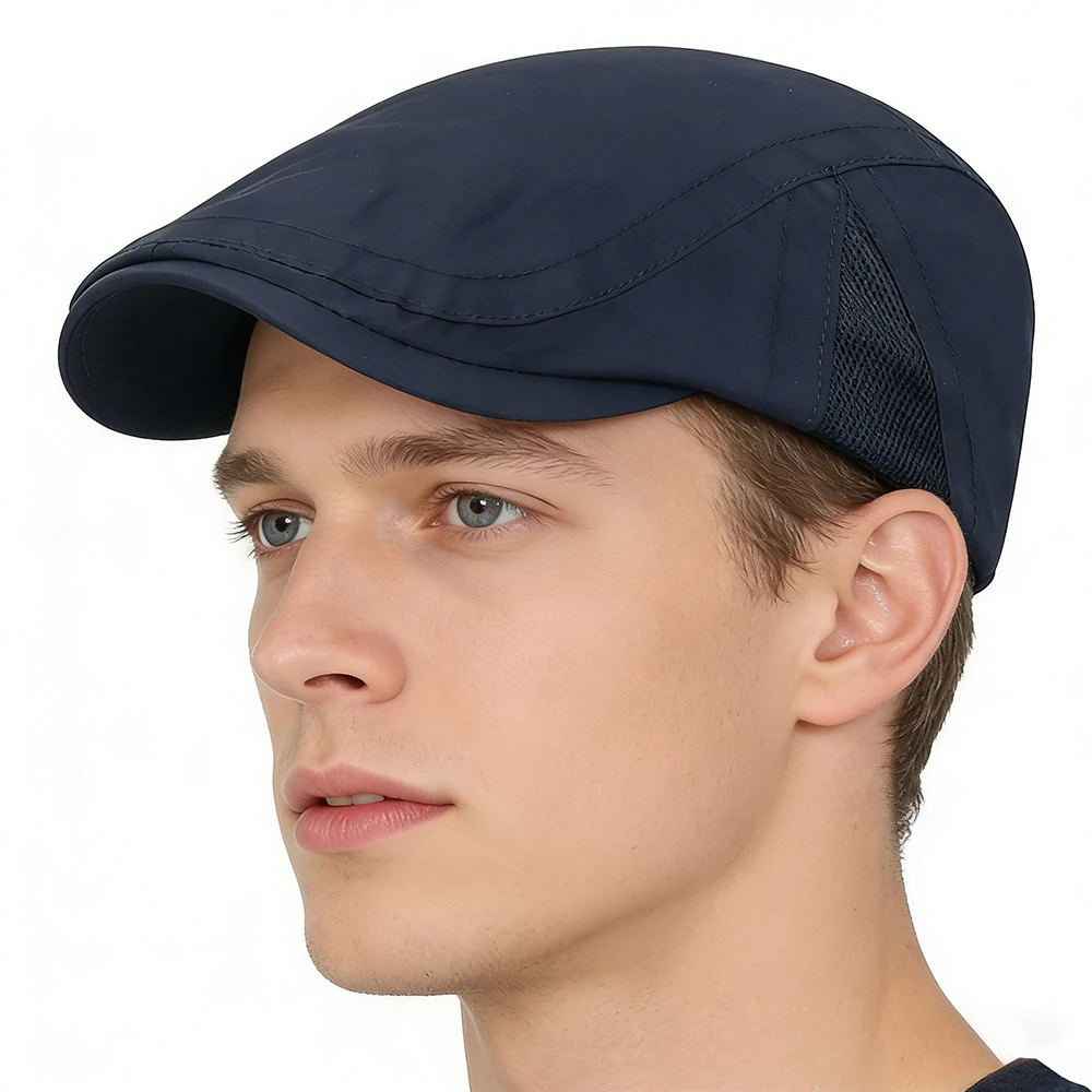 Summer Quick-Drying Thin Beret Men Women Sun Shade Newsboy Cap Breathable Mesh Peak Caps Adjustable Sun Shade Beret Hats