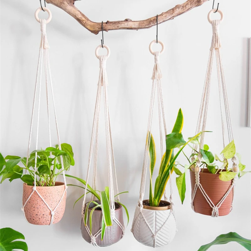 Feito à mão macrame planta titular 100% algodão vários estilos vaso de flores cabide pendurado cesta para decoração parede pátio jardim - 100 coisas lindas para a casa