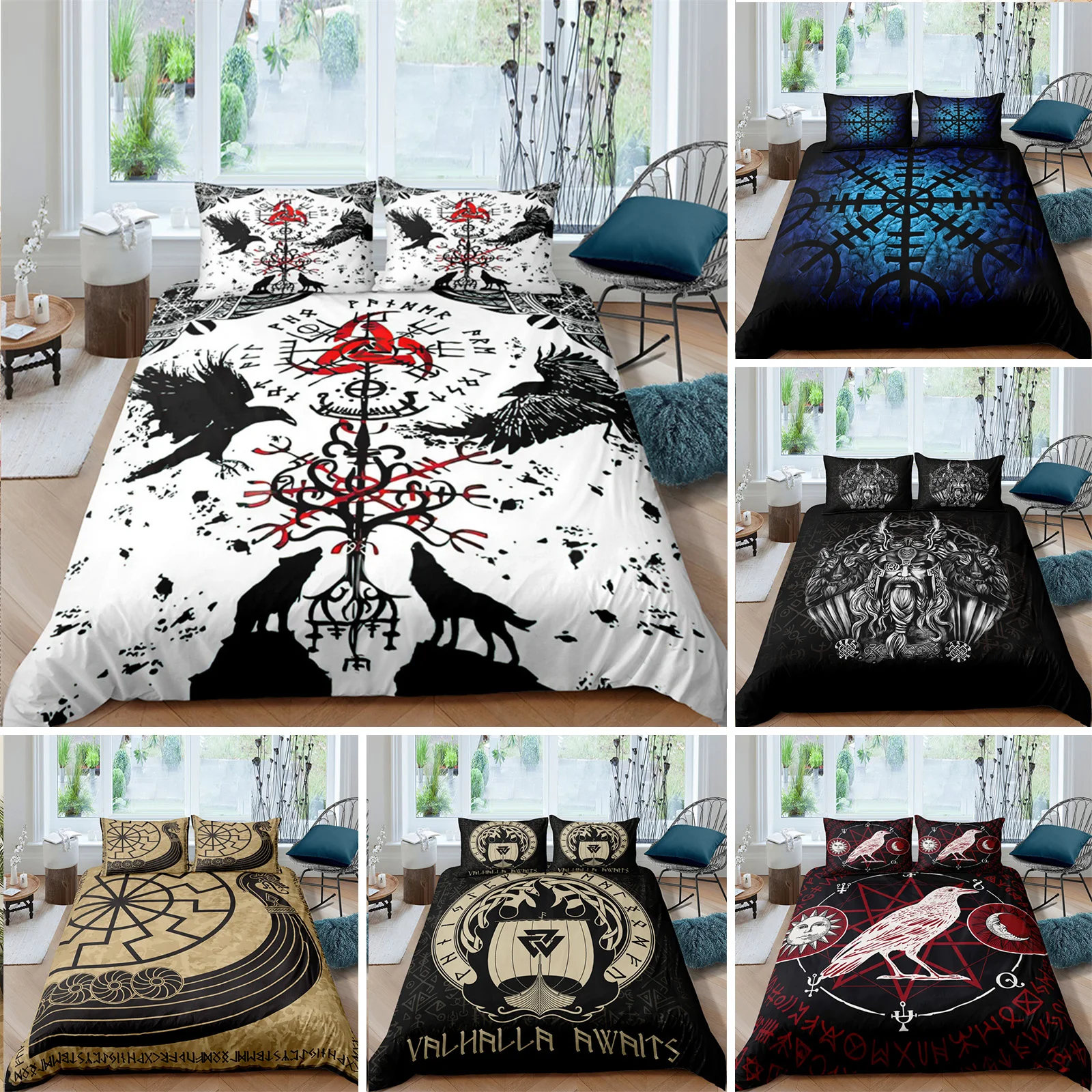 

Viking Duvet Cover Scandinavian Folklore Motifs Bedding Set Microfiber Northern Germanic Culture Vikings Wolf Celtic Quilt Cover