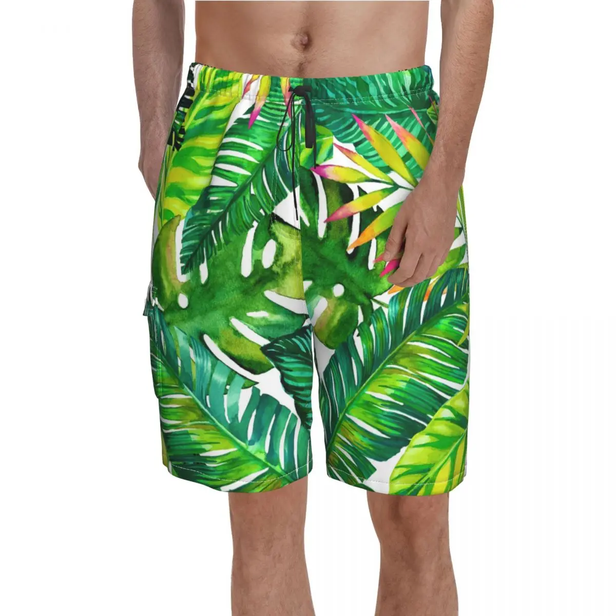

Green Palm Leaves Board Shorts Tropical Plants Print Funny Beach Short Pants Men Printed Oversize Swimming Trunks Birthday Gift