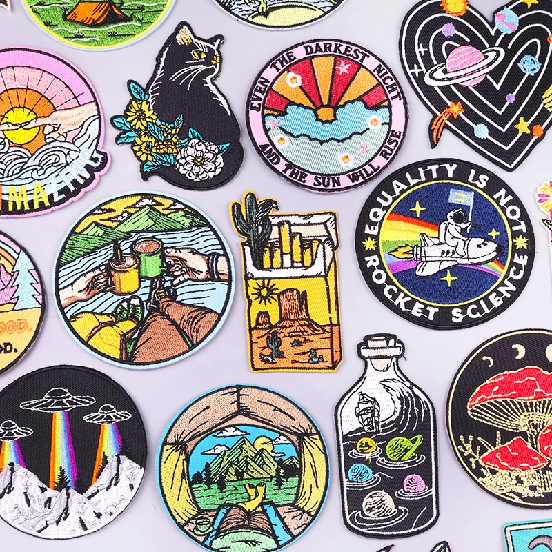 

Mountain Adventure Embroidey Patch Space Planet Embroidered Stickers Cartoon Sew Patch Iron On Patches For Clothing Applique DIY