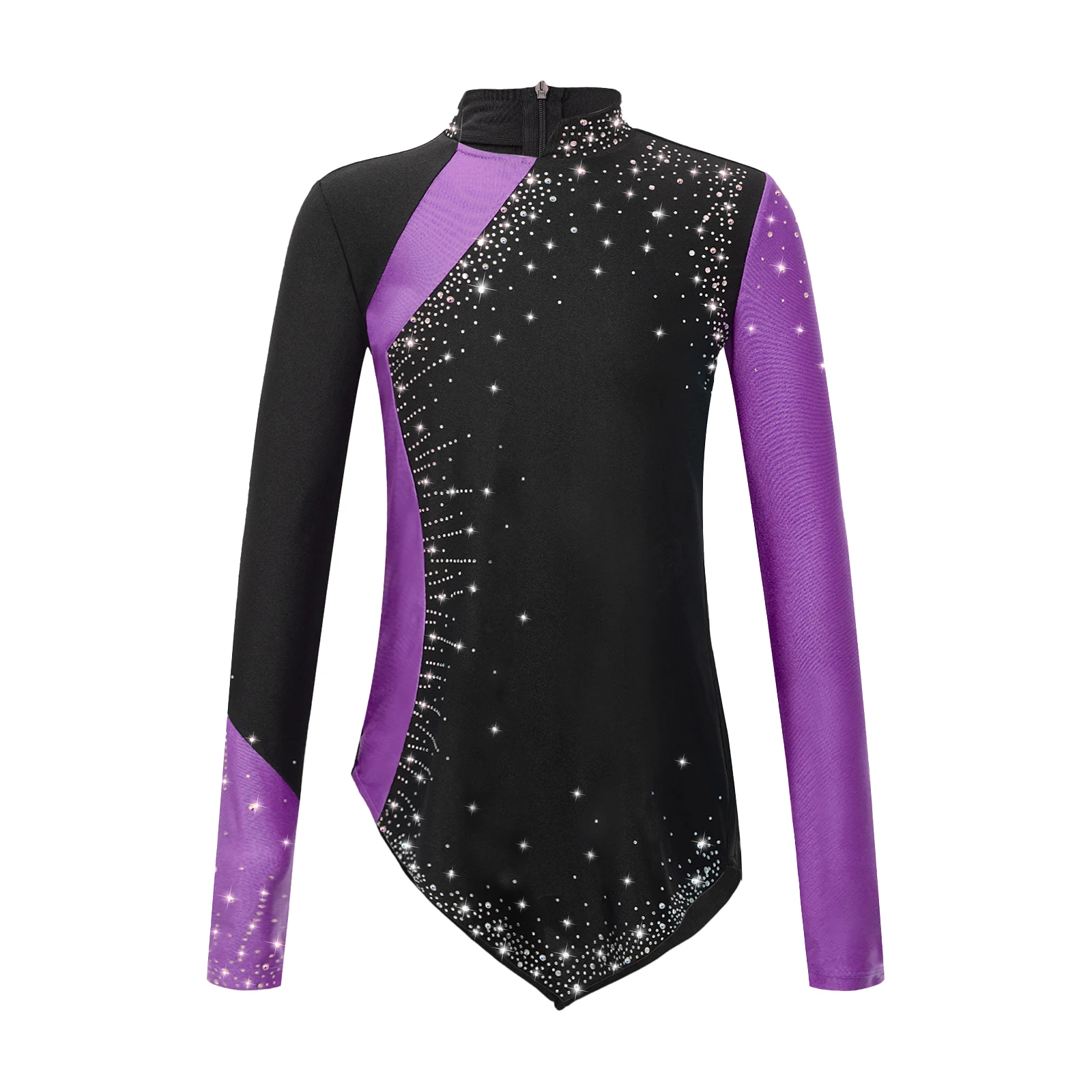 thumbnail image 1 of Niños Niñas patinaje artístico Ballet danza lírica traje de actuación brillante sudadera con diamantes de imitación suéter Irregular Tops, 1 of 5