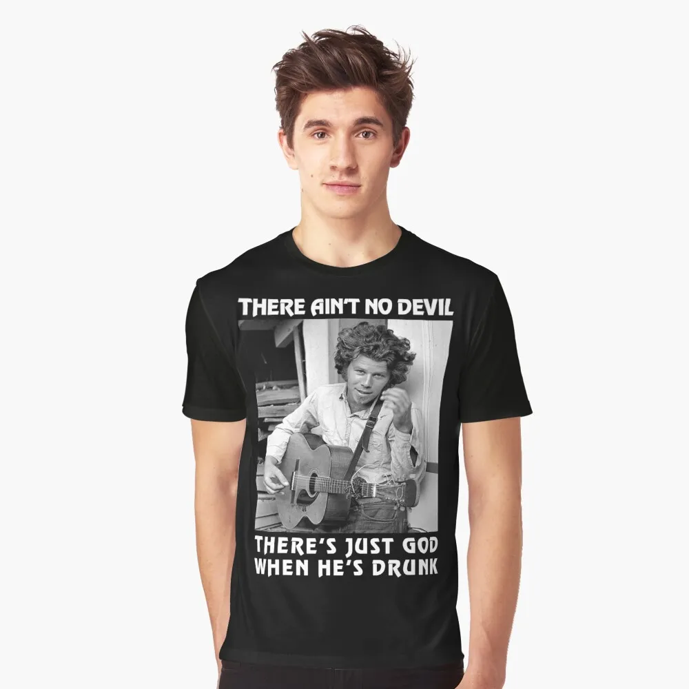 

There Ain't No Devil There's Jus God When He's Drunk Tom Waits Quote Graphic T-Shirt Anime Graphic T-shirts for MenCotton