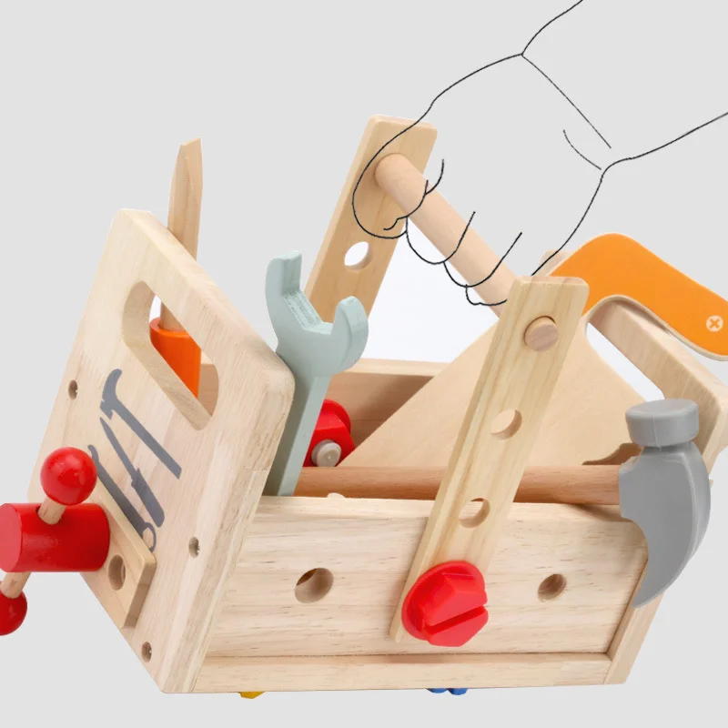 Children's Wooden Maintenance Toolbox Twist Screw Removal Nut Portable Panel Bar Baby Educational Toys for Boys 6