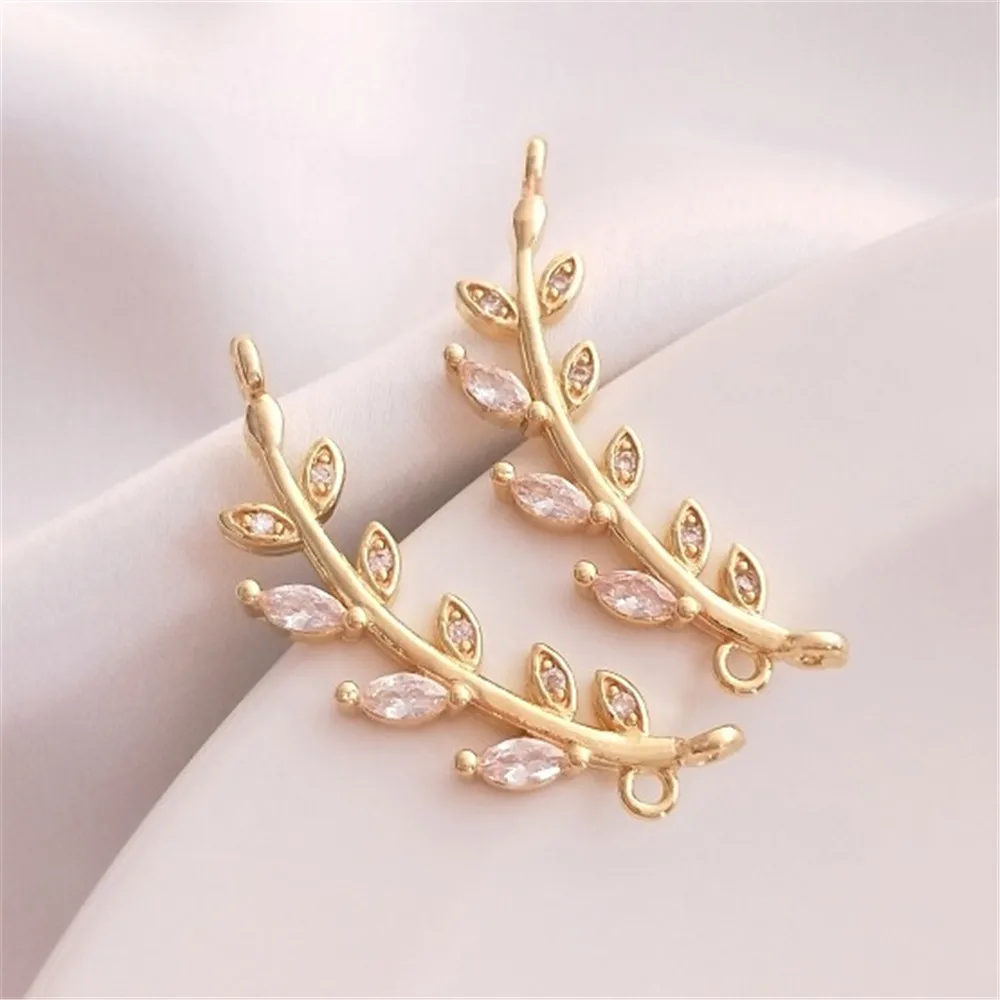 

14K Genuine Gold Inlaid with Zircon Tree Branches Double Hanging Accessories Hanging Rings Handcrafted DIY Headpiece Necklace