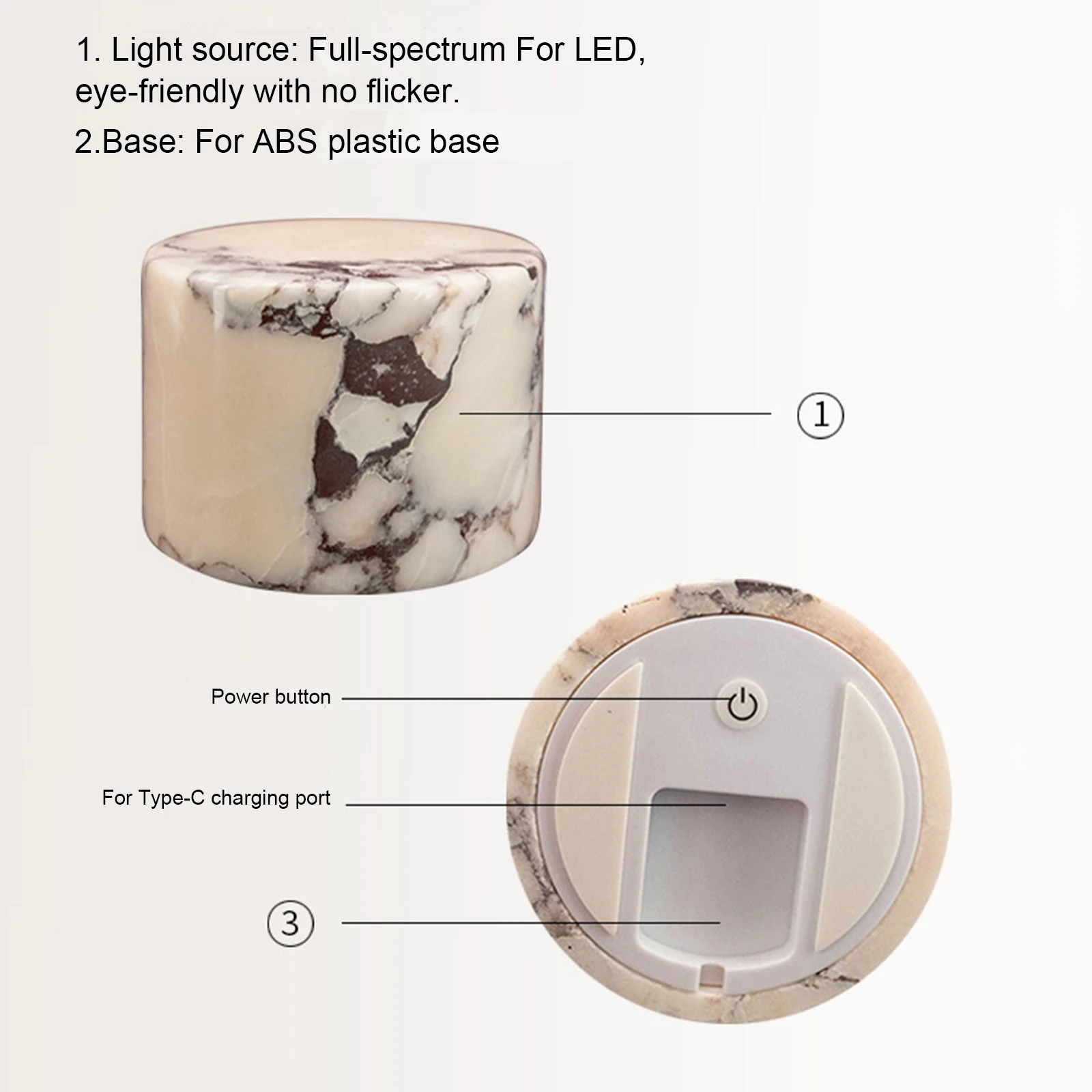 대리석 LED 야간 조명 타입-C 충전식 터치 침실 탁상 램프 침실 책상 협탁 사무실용 조절 가능한 조명 모드