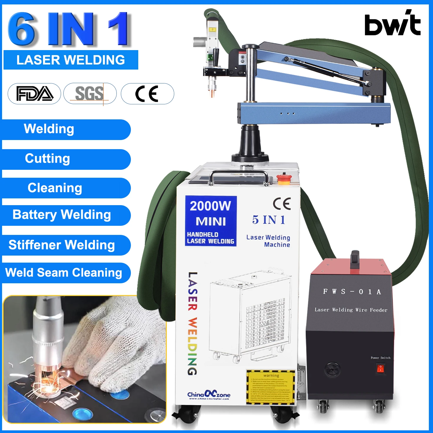2000W 6 in 1 Laser Battery Welding Stiffener Welding Cleaning Cutting Welding Machine for All Metal 1500W Handheld Laser Welder