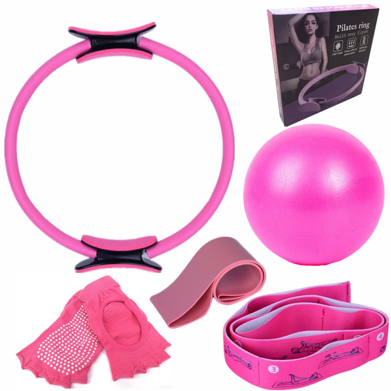 Resistance Bands Yoga Pilates Circle 6Pcs Yoga Ball Latex Elastic Circle Socks Posture Belt Fitness Set Exercise Training