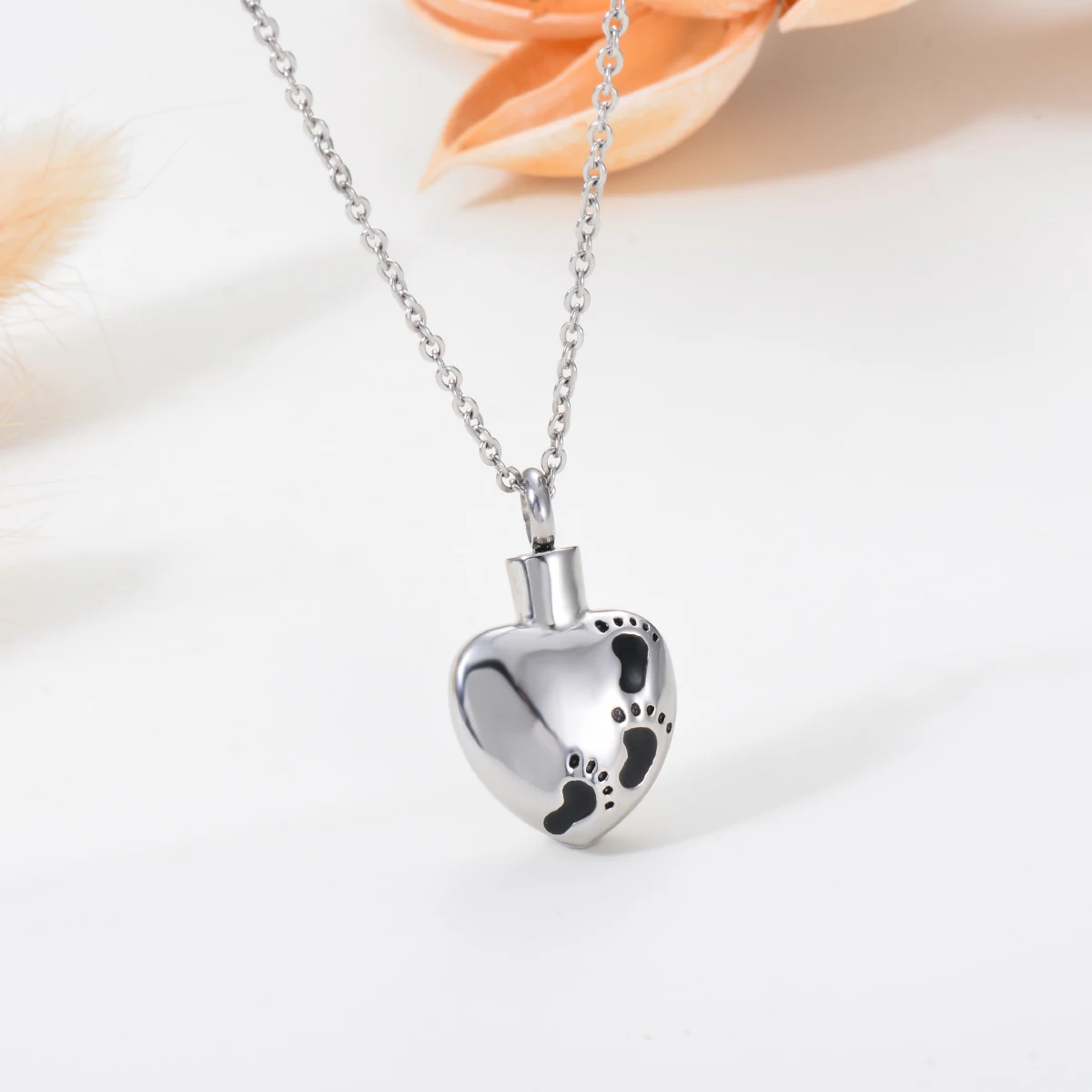 Mommy/Daddy of an Angel Miscarriage Memorial Jewelry  Stainless Steel Heart-Shaped Footprints Urn Necklace Ash Keepsake Pendant 3